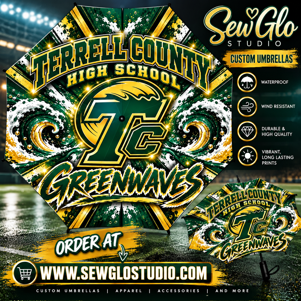 Custom Terrell County Greenwaves umbrella