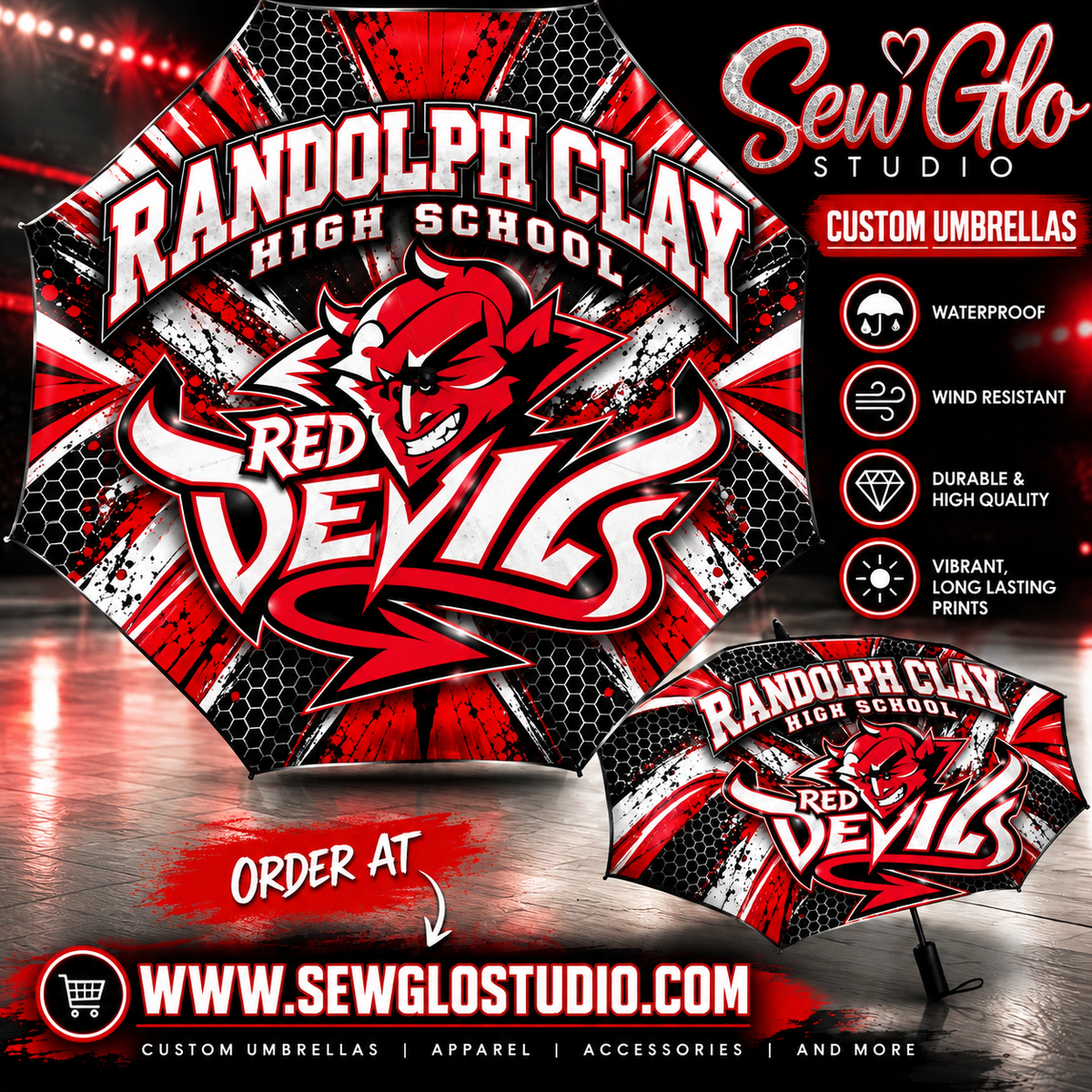 Custom Randolph Clay Red Devils Umbrella
