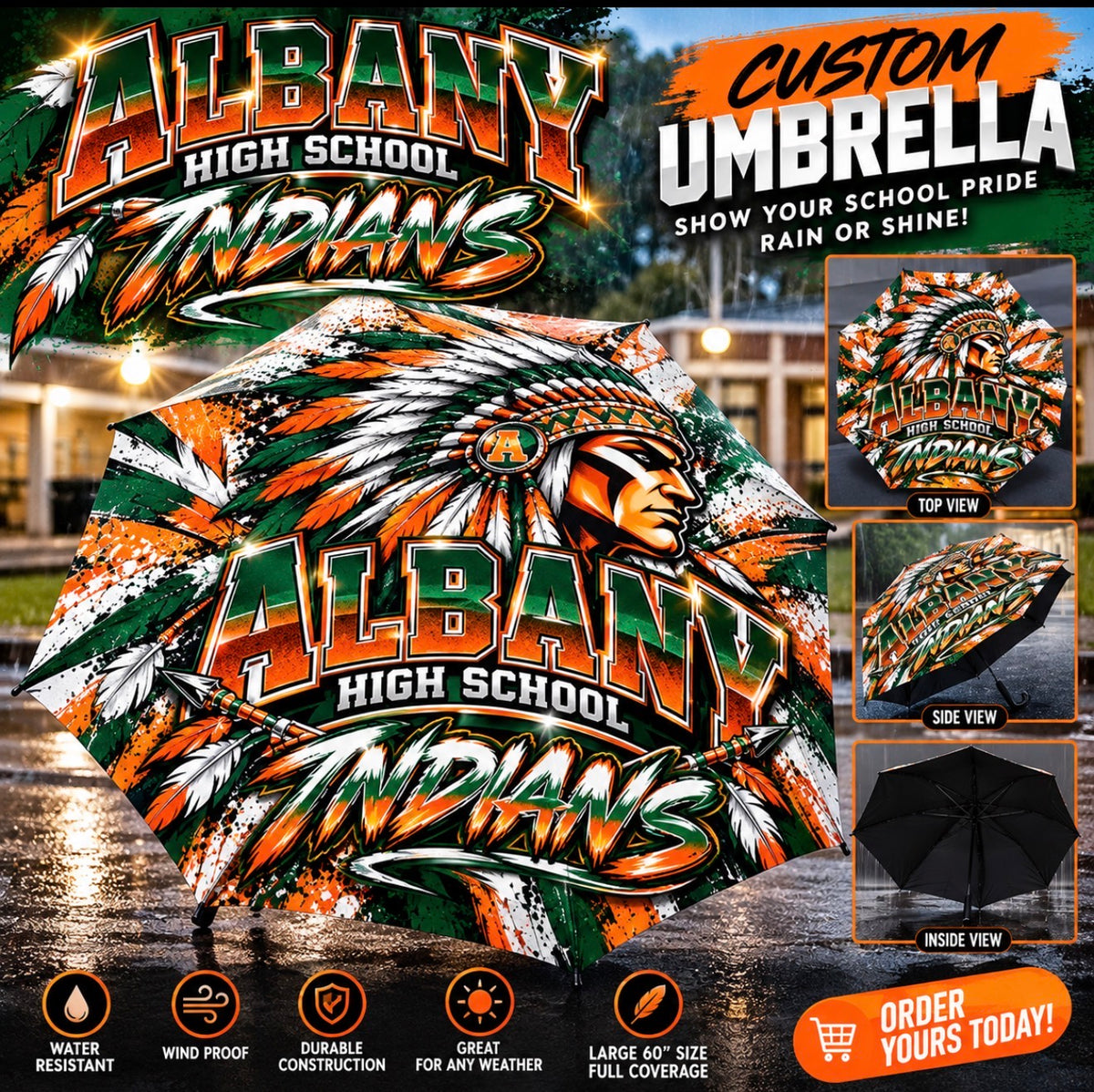 Custom Albany High Indians umbrella