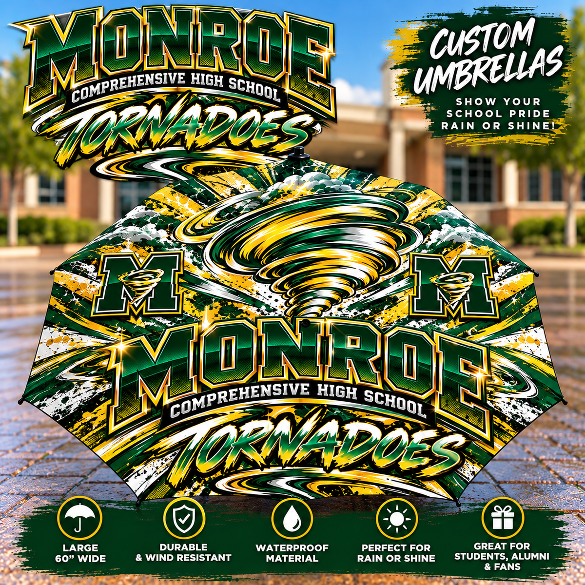 Custom Monroe High school tornadoes umbrella